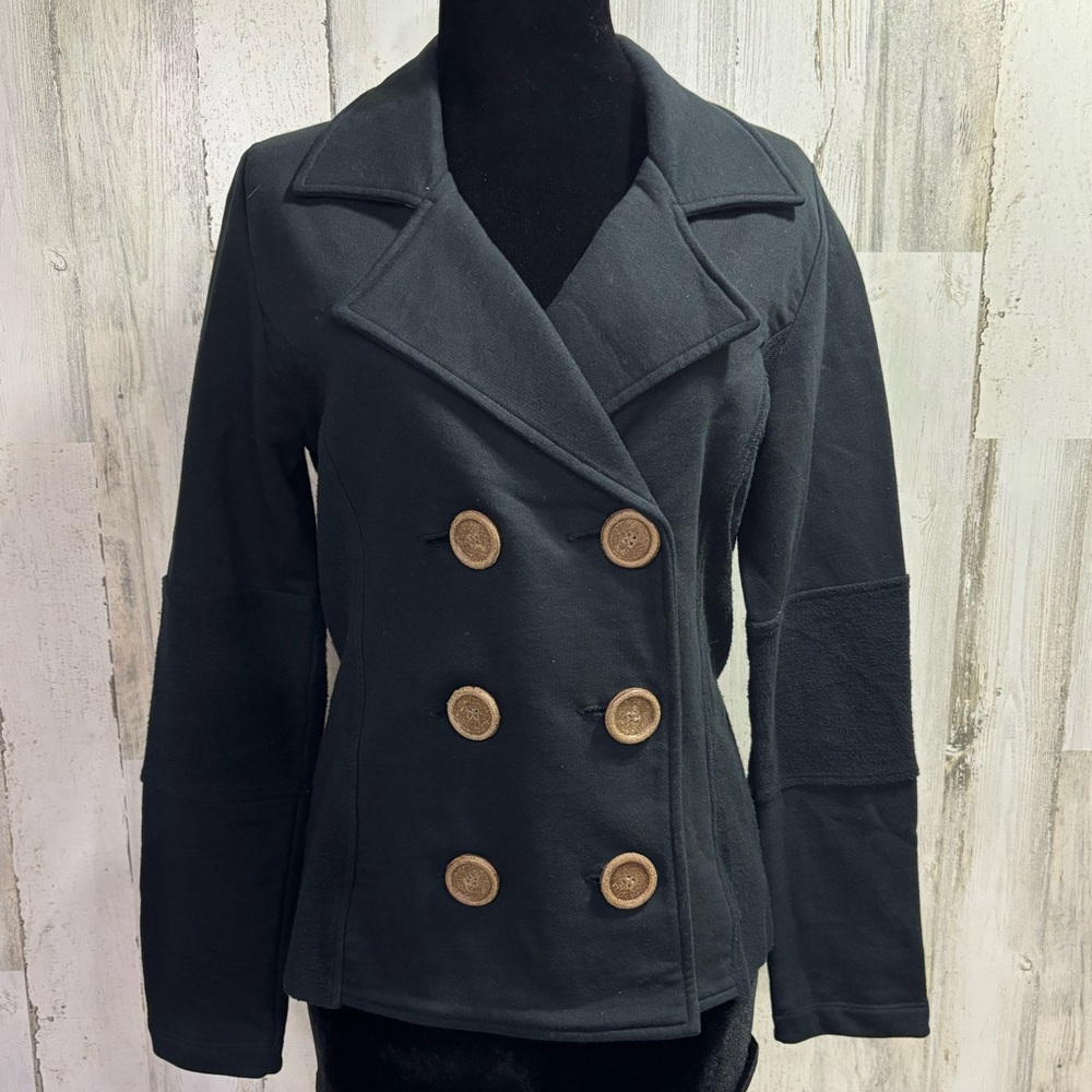 525 America Black Cotton Knit Double Breasted Jacket